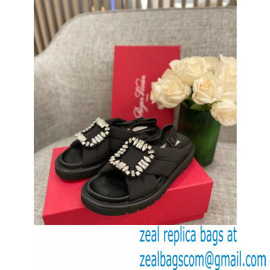 Roger Vivier Viv' Winter Puffy Strass Buckle Sandals Black 2022