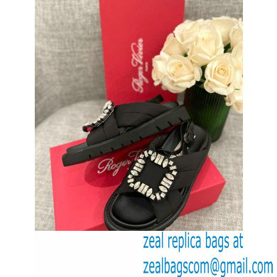 Roger Vivier Viv' Winter Puffy Strass Buckle Sandals Black 2022 - Click Image to Close