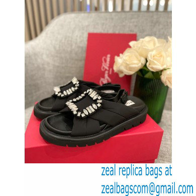 Roger Vivier Viv' Winter Puffy Strass Buckle Sandals Black 2022