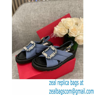 Roger Vivier Viv' Winter Puffy Strass Buckle Sandals Blue 2022