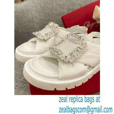 Roger Vivier Viv' Winter Puffy Strass Buckle Sandals White 2022 - Click Image to Close