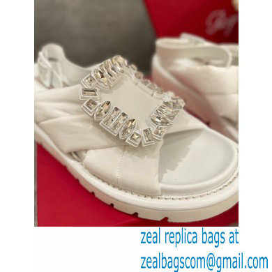 Roger Vivier Viv' Winter Puffy Strass Buckle Sandals White 2022