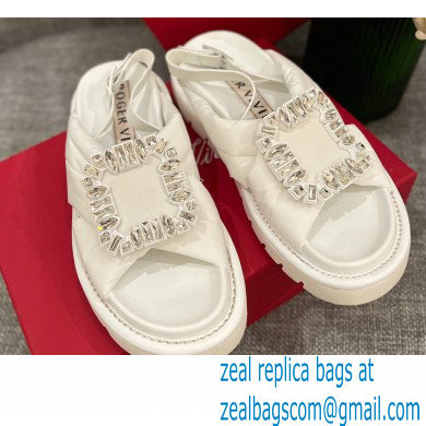 Roger Vivier Viv' Winter Puffy Strass Buckle Sandals White 2022 - Click Image to Close