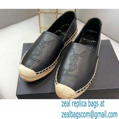 Saint Laurent Monogram Embroidered Espadrilles in Lambskin Black 2022 - Click Image to Close