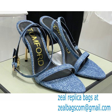 Tom Ford Heel 10.5cm Padlock Pointy Naked Sandals Denim Blue 2022 - Click Image to Close