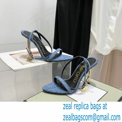 Tom Ford Heel 10.5cm Padlock Pointy Naked Sandals Denim Blue 2022