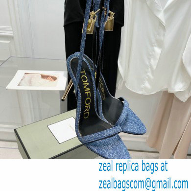 Tom Ford Heel 10.5cm Padlock Pointy Naked Sandals Denim Blue 2022 - Click Image to Close