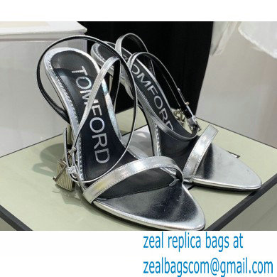 Tom Ford Heel 10.5cm Padlock Pointy Naked Sandals Leather Silver 2022 - Click Image to Close