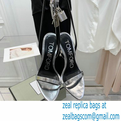 Tom Ford Heel 10.5cm Padlock Pointy Naked Sandals Leather Silver 2022 - Click Image to Close