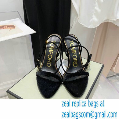 Tom Ford Heel 10.5cm Padlock Pointy Naked Sandals Velvet Black 2022 - Click Image to Close