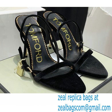 Tom Ford Heel 10.5cm Padlock Pointy Naked Sandals Velvet Black 2022