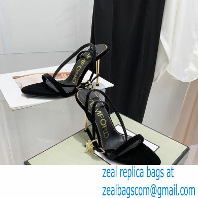 Tom Ford Heel 10.5cm Padlock Pointy Naked Sandals Velvet Black 2022 - Click Image to Close