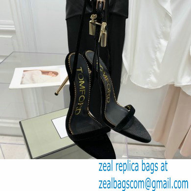 Tom Ford Heel 10.5cm Padlock Pointy Naked Sandals Velvet Black 2022 - Click Image to Close