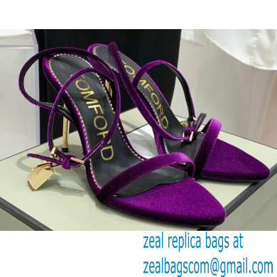Tom Ford Heel 10.5cm Padlock Pointy Naked Sandals Velvet Purple 2022