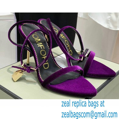 Tom Ford Heel 10.5cm Padlock Pointy Naked Sandals Velvet Purple 2022 - Click Image to Close