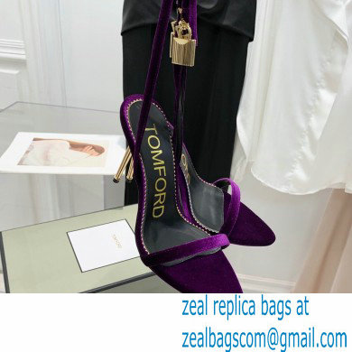 Tom Ford Heel 10.5cm Padlock Pointy Naked Sandals Velvet Purple 2022