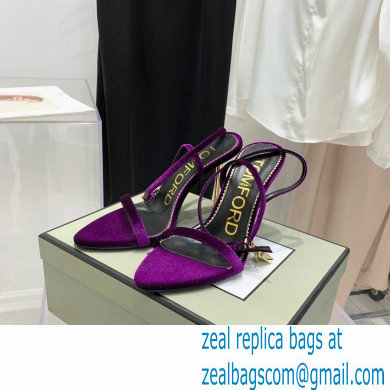 Tom Ford Heel 10.5cm Padlock Pointy Naked Sandals Velvet Purple 2022 - Click Image to Close