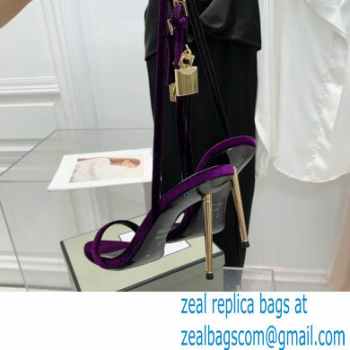 Tom Ford Heel 10.5cm Padlock Pointy Naked Sandals Velvet Purple 2022