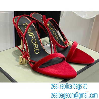 Tom Ford Heel 10.5cm Padlock Pointy Naked Sandals Velvet Red 2022 - Click Image to Close