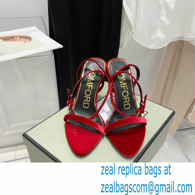 Tom Ford Heel 10.5cm Padlock Pointy Naked Sandals Velvet Red 2022 - Click Image to Close