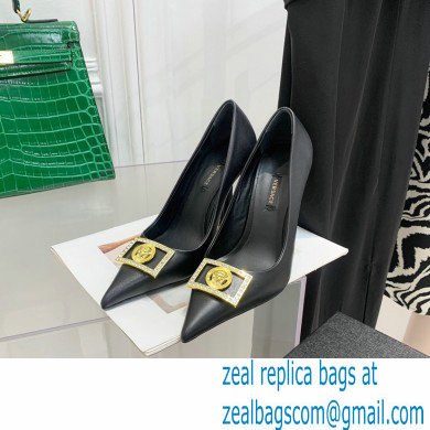 Versace Heel 10.5cm Crystal Medusa Pumps Calfskin Black 2022 - Click Image to Close