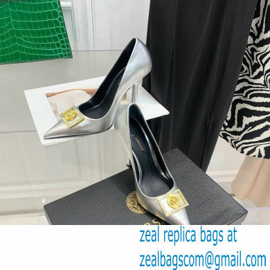 Versace Heel 10.5cm Crystal Medusa Pumps Calfskin Silver 2022 - Click Image to Close