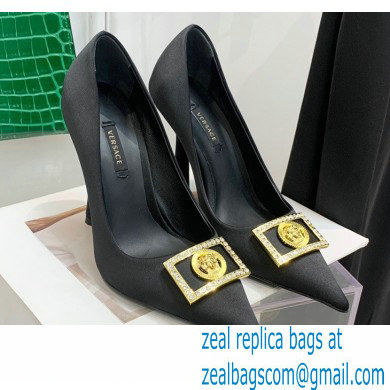 Versace Heel 10.5cm Crystal Medusa Pumps Satin Black 2022