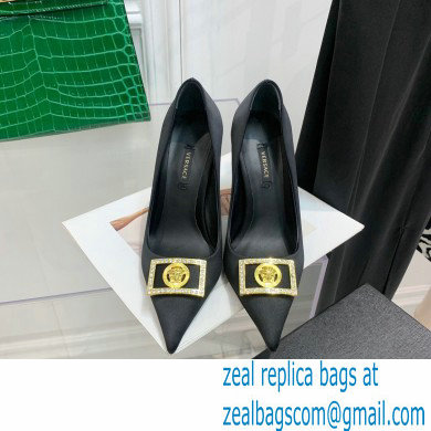 Versace Heel 10.5cm Crystal Medusa Pumps Satin Black 2022