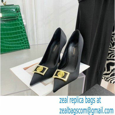 Versace Heel 10.5cm Crystal Medusa Pumps Satin Black 2022 - Click Image to Close