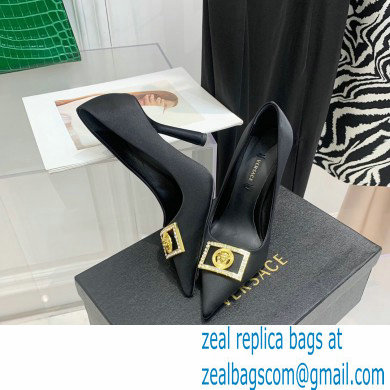 Versace Heel 10.5cm Crystal Medusa Pumps Satin Black 2022