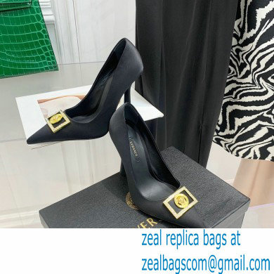 Versace Heel 10.5cm Crystal Medusa Pumps Satin Black 2022 - Click Image to Close