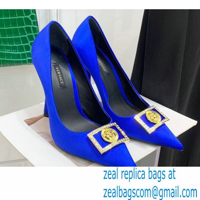 Versace Heel 10.5cm Crystal Medusa Pumps Satin Blue 2022 - Click Image to Close