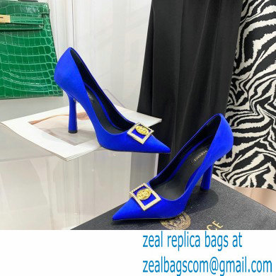 Versace Heel 10.5cm Crystal Medusa Pumps Satin Blue 2022 - Click Image to Close