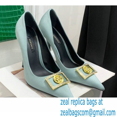 Versace Heel 10.5cm Crystal Medusa Pumps Satin Cyan 2022 - Click Image to Close