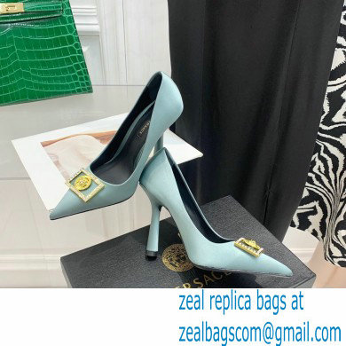 Versace Heel 10.5cm Crystal Medusa Pumps Satin Cyan 2022 - Click Image to Close