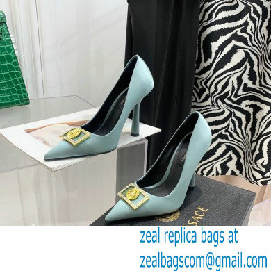 Versace Heel 10.5cm Crystal Medusa Pumps Satin Cyan 2022