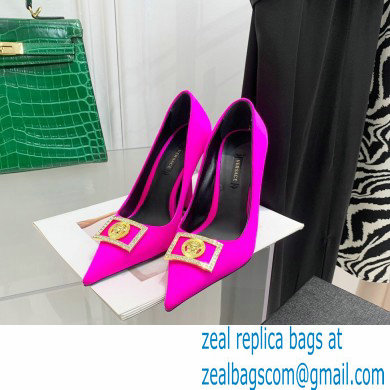 Versace Heel 10.5cm Crystal Medusa Pumps Satin Fuchsia 2022 - Click Image to Close