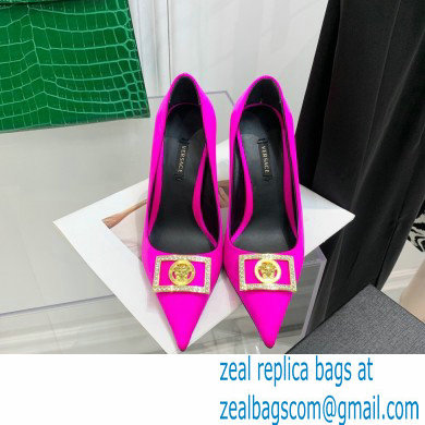 Versace Heel 10.5cm Crystal Medusa Pumps Satin Fuchsia 2022