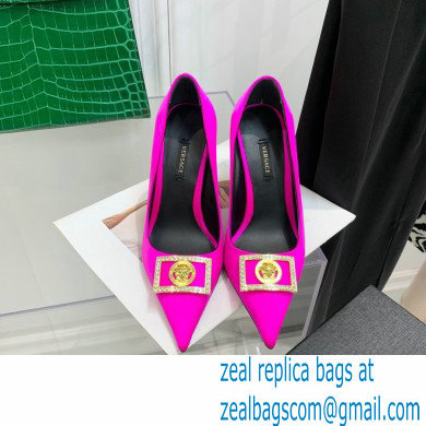 Versace Heel 10.5cm Crystal Medusa Pumps Satin Fuchsia 2022 - Click Image to Close