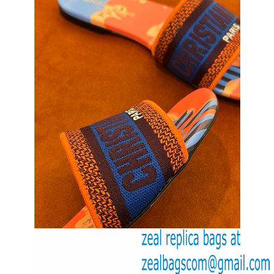 dior Blue Multicolor D-Flower Pop Cotton Embroidery Dway Slide 2022 - Click Image to Close