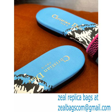 dior Blue Multicolor D-Jungle Pop Embroidered Cotton Dway Slide 2022 - Click Image to Close