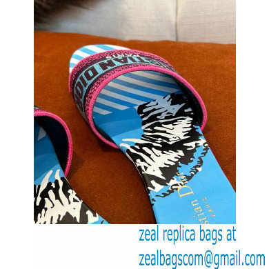 dior Blue Multicolor D-Jungle Pop Embroidered Cotton Dway Slide 2022 - Click Image to Close