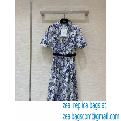 dior blue flower printed Mid-Length Shirt Dress 2022 - Click Image to Close