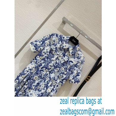 dior blue flower printed Mid-Length Shirt Dress 2022 - Click Image to Close