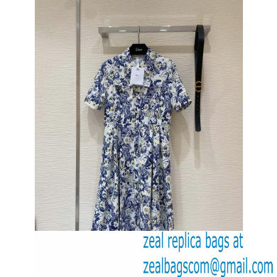 dior blue flower printed Mid-Length Shirt Dress 2022 - Click Image to Close