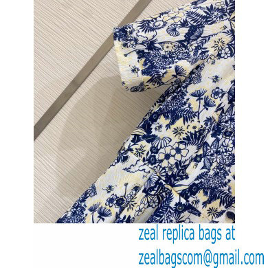 dior blue flower printed Mid-Length Shirt Dress 2022 - Click Image to Close