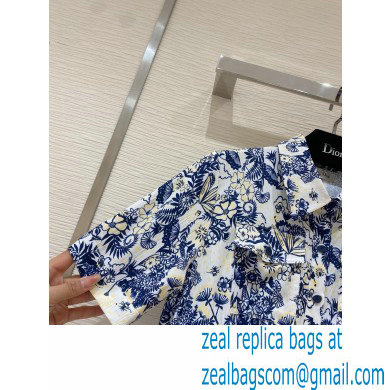 dior blue flower printed Mid-Length Shirt Dress 2022 - Click Image to Close