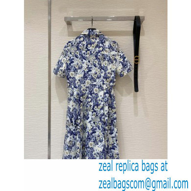 dior blue flower printed Mid-Length Shirt Dress 2022