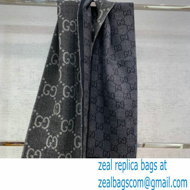 gucci GG jacquard knit scarf with tassels grey and black 2022