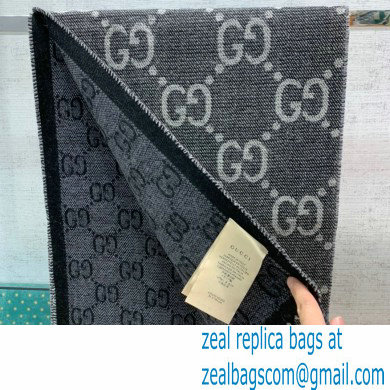 gucci GG jacquard knit scarf with tassels grey and black 2022 - Click Image to Close